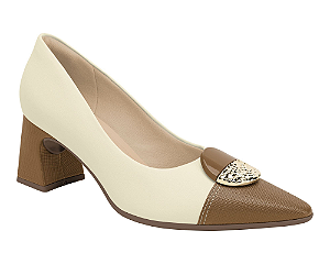 Scarpin Irene Salto Alto Off White com Mascavo 764024