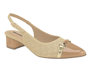 Slingback Taci Salto Médio Brule com Nude Claro e Ouro Piccadilly 739100