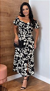 Vestido midi com fenda