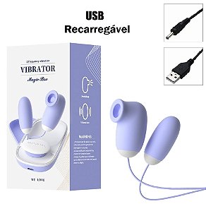 Vibrador 2 em 1: Bullet com Sugador 12 Vibrações Recarregável Magic Box da Lilo