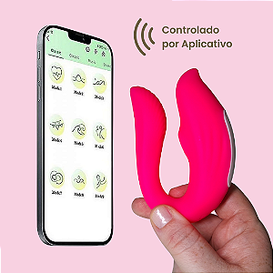 Vibrador de Casal tipo U com Sugador e Controle por App Recarregável