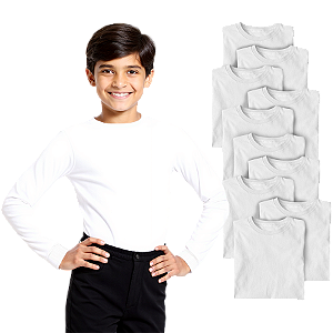 Kit 10 Camisetas Lisa Manga Longa Infantil Poliéster