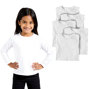 Kit 5 Camisetas Lisa Manga Longa Infantil Poliéster