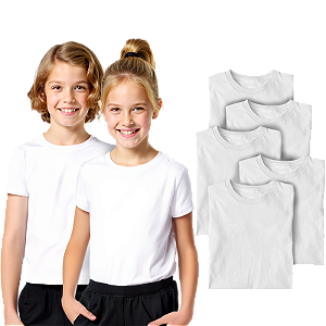 Kit 5 Camisetas Lisa Manga Curta Infantil Poliéster