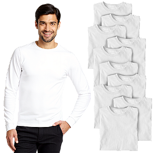 Kit 10 Camiseta Manga Longa Adulto Algodão