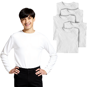 Kit 5 Camiseta Manga Longa Juvenil Algodão