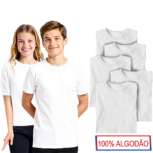 Kit 5 Camisetas Lisa Algodão Manga Curta Juvenil