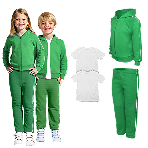 Kit Conjunto de Inverno Roupa Infantil Uniforme Escolar Moletom Verde Bandeira