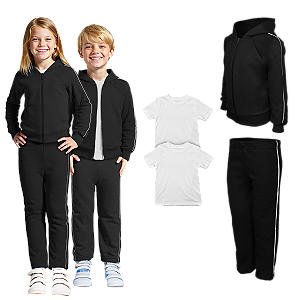 Kit Conjunto de Frio Inverno Roupa Infantil Uniforme Escolar Moletom Preta