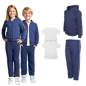 Kit Conjunto de Frio Inverno Roupa Infantil Uniforme Escolar Moletom Azul Marinho