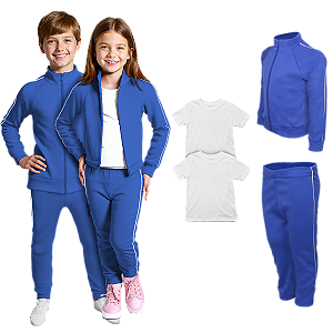 Kit Conjunto de Frio Inverno Roupa Infantil Uniforme Escolar Helanca Azul Royal