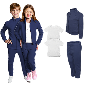 Kit Conjunto de Frio Inverno Roupa Infantil Uniforme Escolar Helanca Azul Marinho