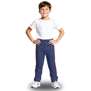 Calça Helanca Infantil Azul Marinho Friso Listra Vermelho