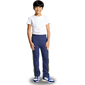 Calça Helanca Infantil Azul Marinho Friso Listra Amarelo