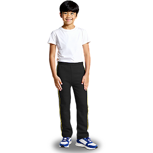 Calça Helanca Infantil Preto Friso Listra Amarelo