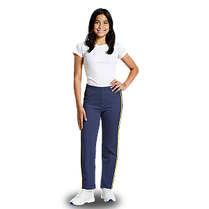 Calça Helanca Juvenil Azul Marinho Friso Listra Amarelo