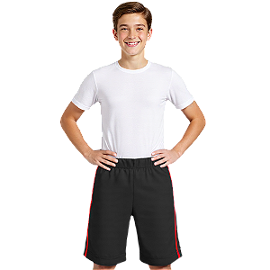 Bermuda Helanca Juvenil Preto Friso Listra Vermelho
