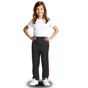 Calça Helanca Infantil Preto Friso Listra Vermelho