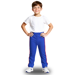Calça Helanca Infantil Azul Royal Friso Listra Vermelho