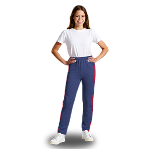 Calça Helanca Juvenil Azul Marinho Friso Listra Vermelho