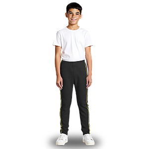 Calça Helanca Juvenil Preto Friso Listra Amarelo