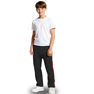 Calça Helanca Juvenil Preto Friso Listra Vermelho