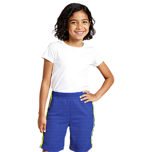 Bermuda Helanca Infantil Azul Royal Friso Listra Amarelo