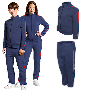 Conjunto Helanca Juvenil Azul Marinho friso vermelho