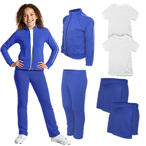 Kit Uniforme Escolar Feminino Infantil Helanca e 2 Camisetas