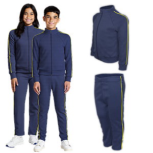 Conjunto Helanca Juvenil Azul Marinho friso listra amarelo