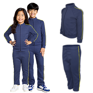 Conjunto Helanca Infantil Azul Marinho friso listra amarelo