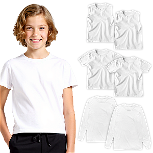 Kit Camisetas Infantil 100% Algodão Regata, Manga Curta e Manga Longa