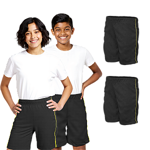Kit 2 Bermudas Helanca Juvenil Preto com Friso Amarelo