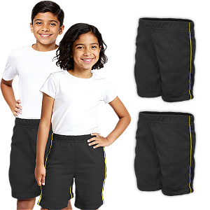 Kit 2 Bermudas Helanca Infantil Preto Com Friso Amarelo