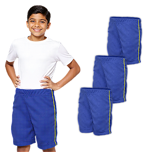 Kit 3 Bermudas Helanca Escolar Infantil com Friso Amarelo