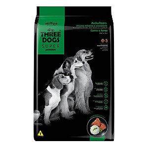 Racao Three Dogs Sp Ad Med Gdes Carne Arroz 15kg