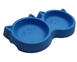 Comedouro Duplo Gato Azul 500ml (pet Inj