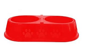 Comedouro Duplo Patinhas 2000ml M/g Vermelho