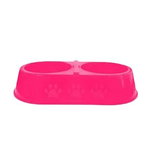 Comedouro Duplo Patinhas 2000ml M/g Rosa