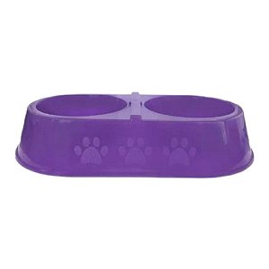 Comedouro Duplo Patinhas 2000ml M/g Lilas