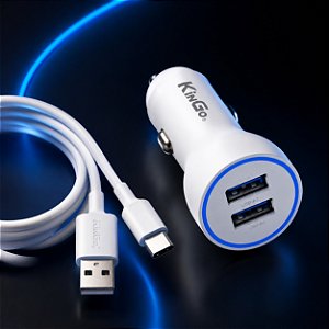 Carregador Veicular Tipo C 15.5W Duas Entradas USB 3.1A Kingo C301
