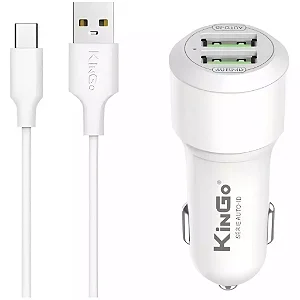 Carregador Veicular Kingo Tipo C Com Duas Entradas USB 2.4A C204