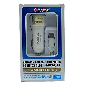 Carregador Veicular Kingo Tipo C Com Duas Entradas USB 2.4A C204