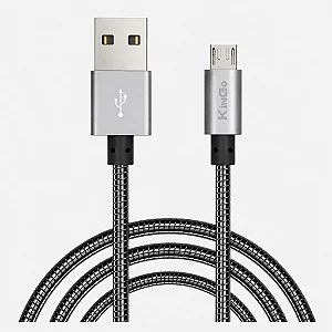 Cabo Micro USB V8 1 Metro Metalizado 1000mm Kingo