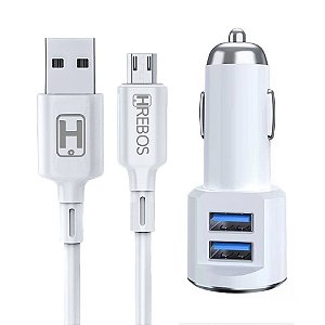Carregador Veicular Hrebos Micro USB V8 Dois USB 3.4A HS-158V