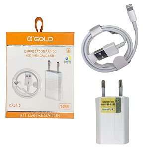Carregador Completo Para Lightning Fonte e Cabo 10W A'Gold CA29-2