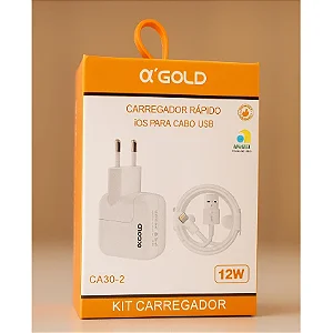 Carregador Completo Para Lightning Fonte e Cabo 12W A'Gold CA30-2