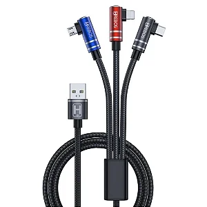 Cabo 3 x1 Micro USB V8, Lightning, Tipo C Em L Hrebos HS-217