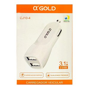 Fonte Veicular AlphaGold Com Duas Entradas USB 3.1A Branco CJ10-4