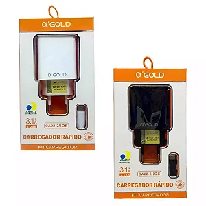 Carregador Completo Para Lightning AlphaGold Fonte E Cabo 3.1A CA22-2